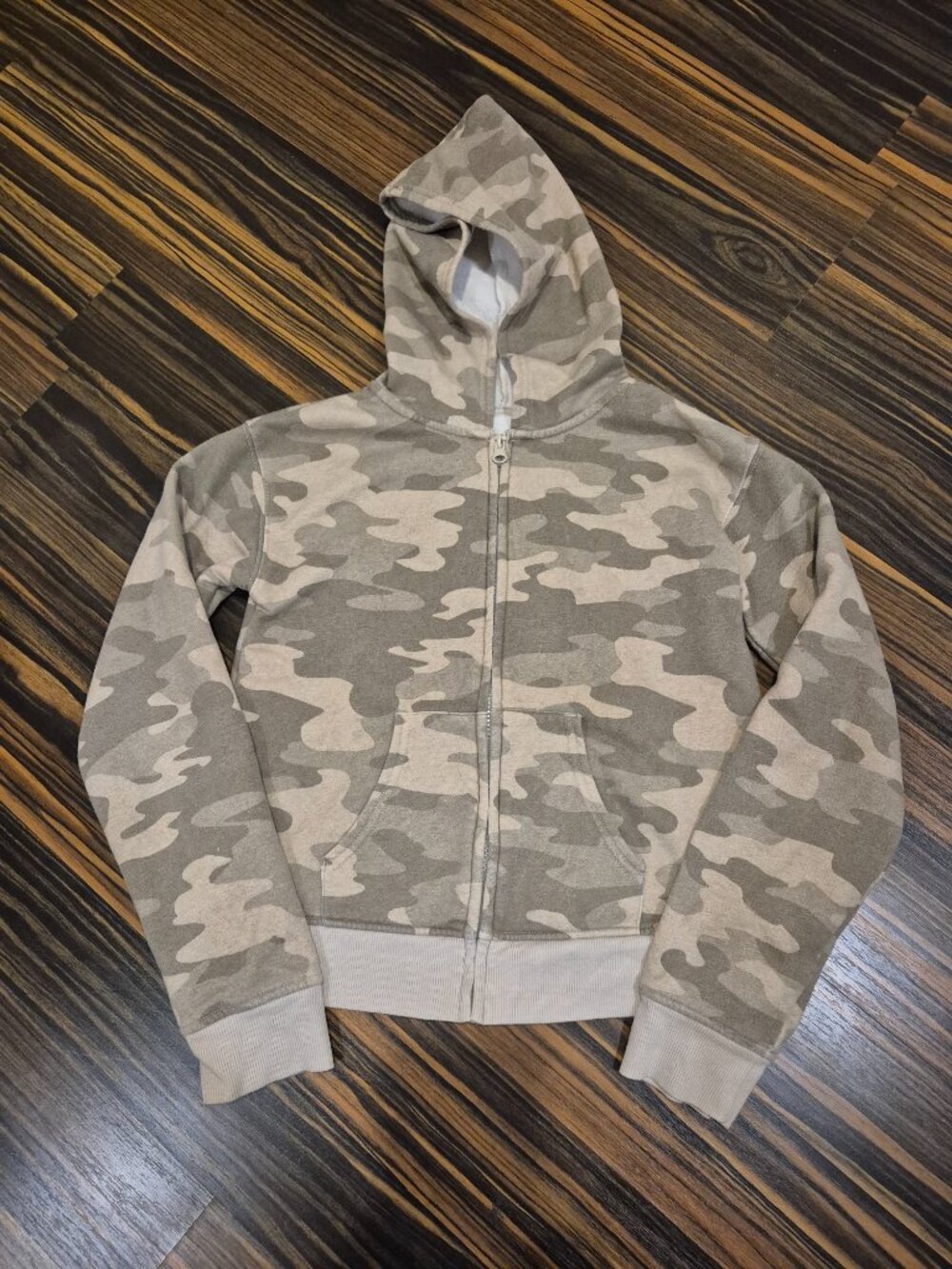 SO Girls Camo Zip-Up Hoodie in Beige and Olive Green